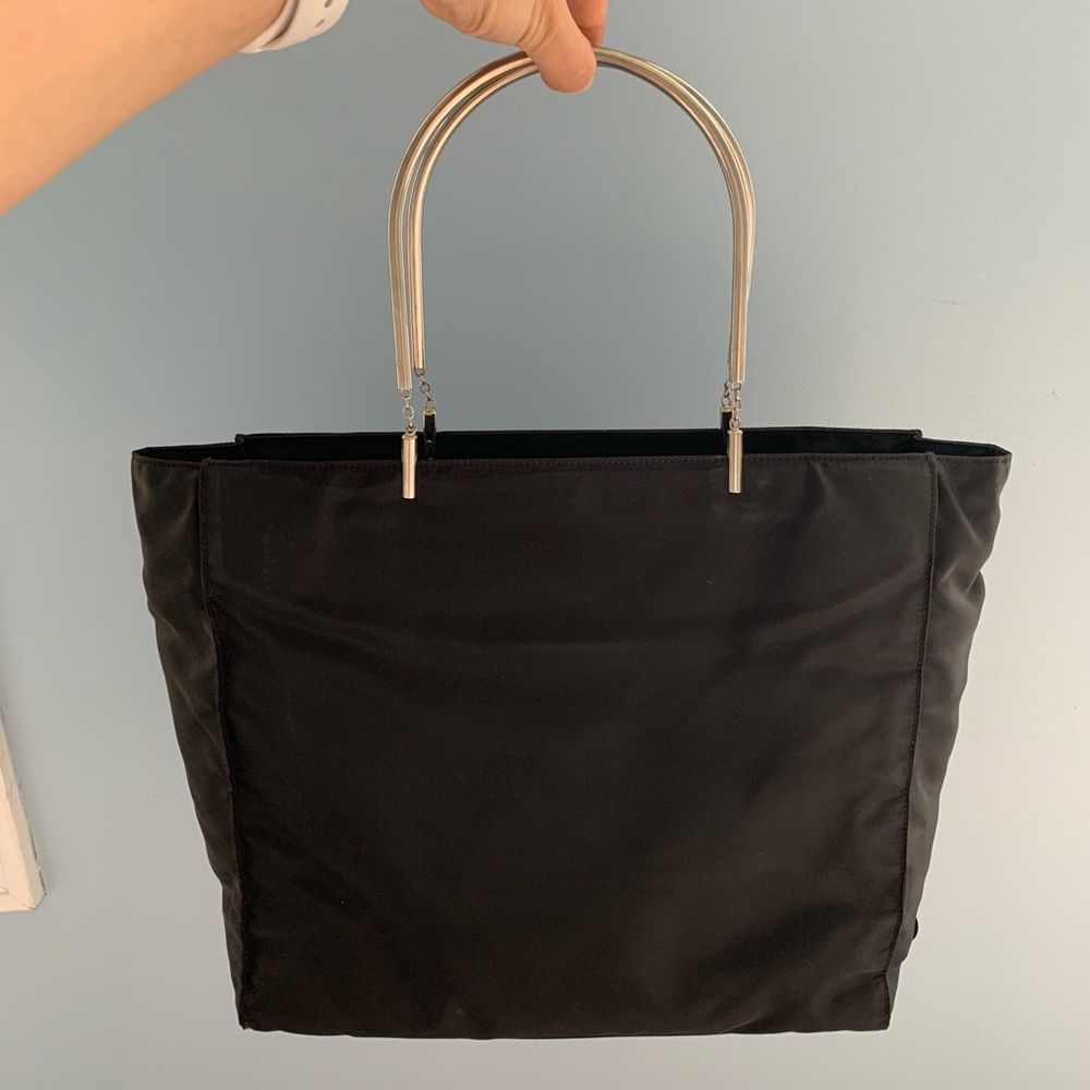 Prada Vintage Tessuto Metallo Black Nylon Tote Bag